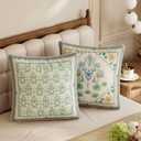 Spring Floral Block Print Pillow Cover, Euro Shams Decorative Pillow Covers 18x18 for Couch Sofa Bed Living Room, Blue Bloom