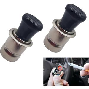 Pack-2 Pop-up Car Cigarette Lighter Socket - 12V Waterproof Metal Single Head Vehicle Universal 0.82" x 1.81" Extreme Speed Hot Spot (Black & Silver)