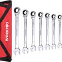 WORKPRO 7-Piece Ratcheting Combination Wrench Set, 72 Teeth, Cr-V Constructed, Combo Ratchet Wrenches Set with Roll Up Pouch, SAE 5/16"-11/16"