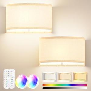 PRTILOUD Battery Operated Wall Sconces Set of 2, 5000mAh Rechargeable Wall Sconces 15 Colors Wall Lamp with Remote 10 Levels Brightness, Wireless Wall Sconces Decor with Timer for Bedroom Living Room