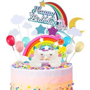 MOVINPE 21pcs Unicorn Cake Topper Kit Cloud Rainbow Balloon Happy Birthday Banner Cake Decoration For Boy Girl Kid Birthday