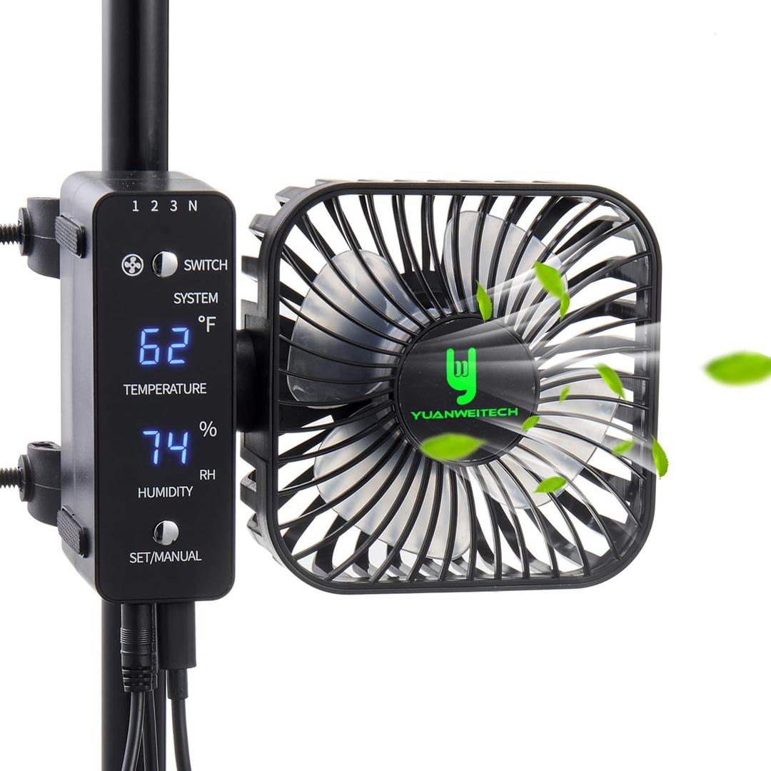 4" Smart Grow Tent Fan with Auto Climate Control - 4-Speed Oscillating Circulation Fan with LCD Display for Hydroponics, Greenhouse, Reptile Enclosure - Precise Temp & Humidity Monitoring