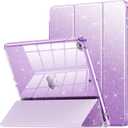 Case for iPad 6th/5th Generation 9.7 Inch 2018/2017, iPad Air 2 Cute Glitter Clear Protective Cover for Kids, Girls, Woman, with Pencil Holder (Purple)