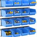 TORACK Wall-Mounted Storage Bins, 16 Plastic Bins for Tools Organization in Garage, Craft Room, and Shop(4-Pack, Blue)