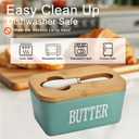 Large Butter Dish with Lid for Countertop,Ceramic Butter Container with Knife Airtight Cover,Butter Keeper for Kitchen Counter or Fridge,Butter Holder Storage,Farmhouse Decor (Green, Large)
