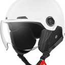 Motorcycle Helmets DOT Certified, German Style Half Helmet Electric Bike Scooter with Windshield Glasses Cool Retro Helmet for Men and Women (White, M)