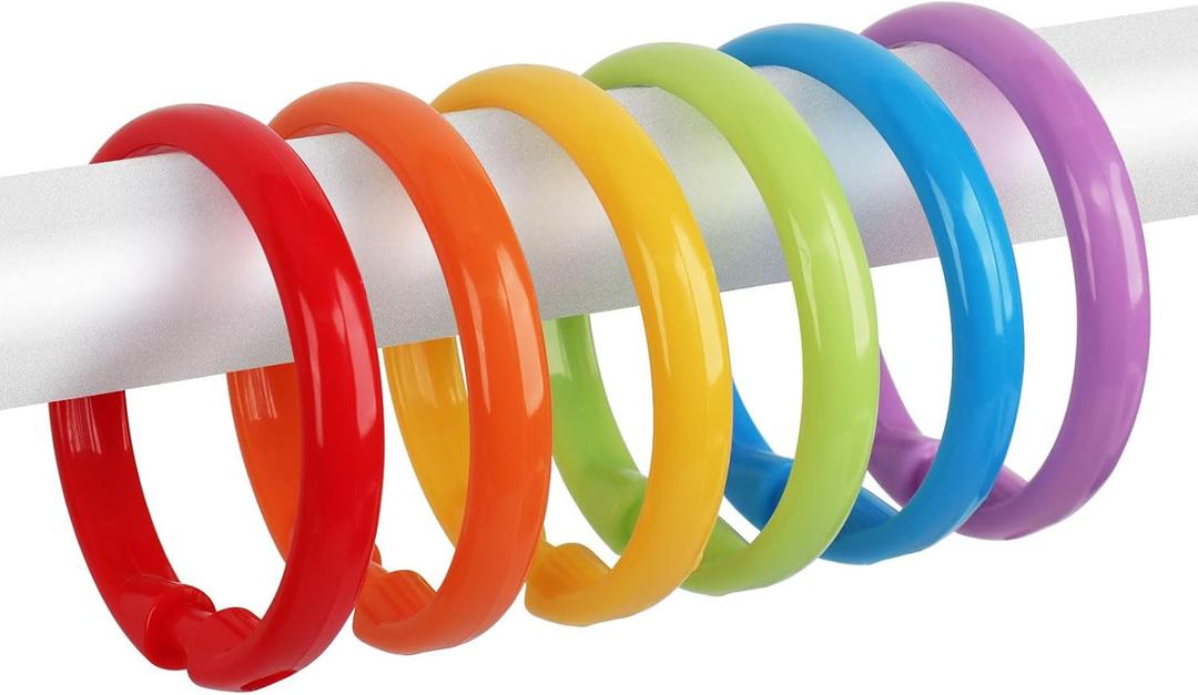 Qulable Colorful Shower Curtain Hooks - 12 Pcs Circular Plastic Shower Curtain Rings for Bathroom - O Shaped Rainbow Color Shower Hooks Rings for Shower Curtain Rod