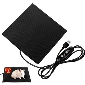 USB Heating Pad for Small Pets, Adjustable Temperature Heating Mat for Hamsters Squirrels Birds Chinchillas Reptile and Rabbits, Waterproof Warmth, 5.5x5.5in, Black