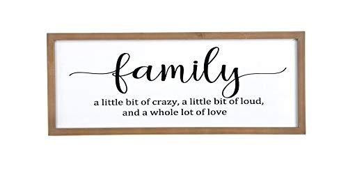 Rustic Wood Frame Farmhouse Family Wall Decor Sign for Home Decor Inspirational Wall Art Wood Plaque with Inspiring Quotes -Family a Little Bit of Crazy... Wall Hanging,Shelf and Tabletop Decor