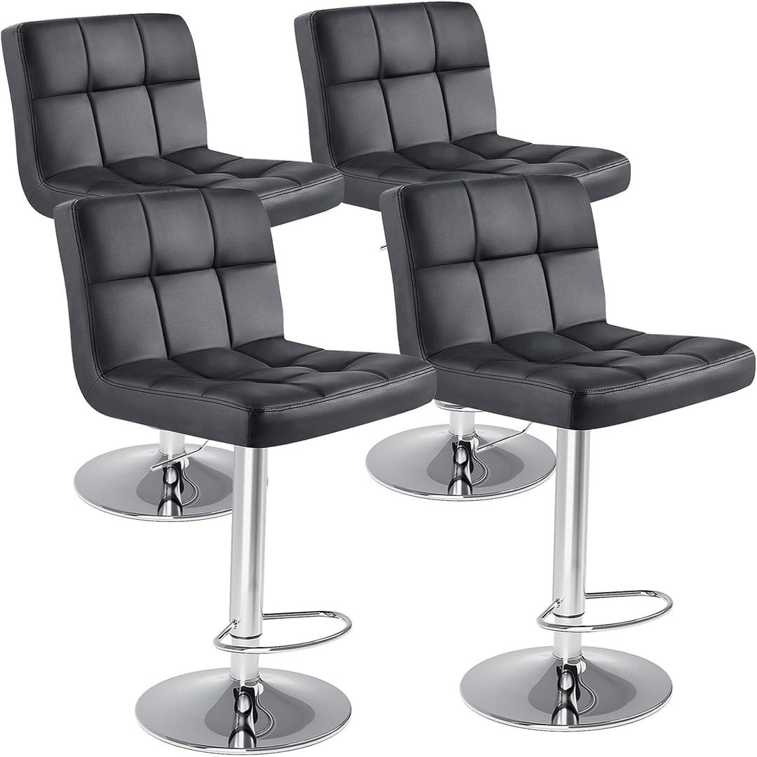 DUMOS Bar Stools Set of 4, 24 inch Counter Height Bar Stools, Upholstered Modern Kitchen Barstools with Metal Base, PU Leather Saddle Stools for Kitchen Island, Black (Dark Black)