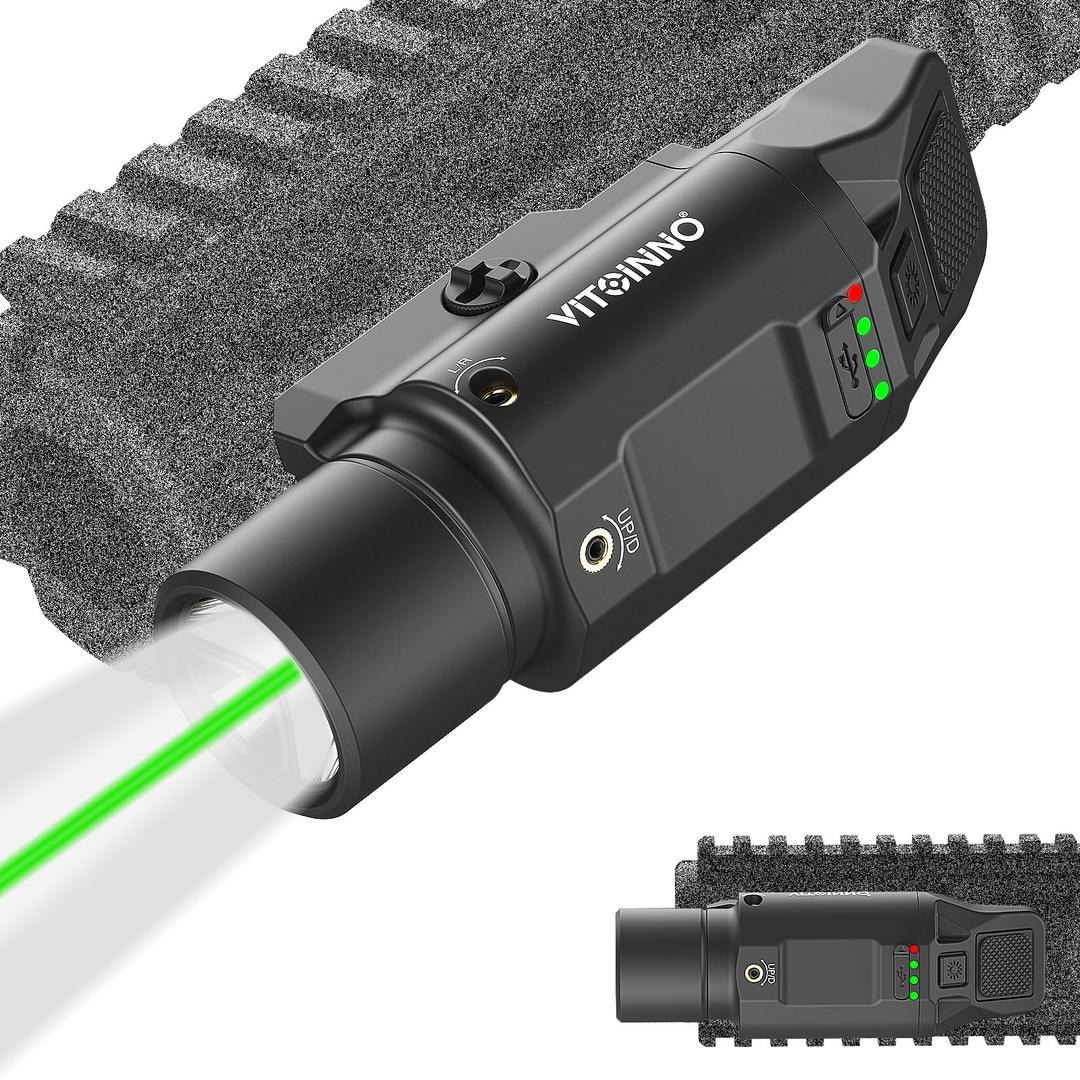 1500 Lumens Green Laser Light Combo is Compatible with Picatinny Rail for Rifle, Rechargeable Tactical Flashlight/Weapon Light with Strobe & Momentary (Not for Pistol)