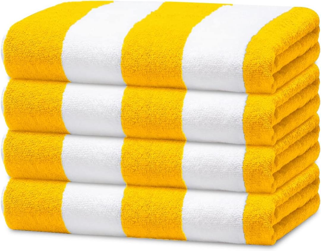 Avalon Towels Cabana Beach Towels 4 Pack (Size 30x60) Inches Oversized, 100% Ring Spun Cotton, Highly Absorbent Large Pool Towels, Super Soft and Quick Drying, Perfect for Gifts (Yellow Stripe)