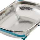 Rachael Ray Tools and Gadgets Over-The-Sink Colander/Strainer, 4.5 Quart, Stainless Steel with Agave Blue Handles