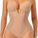 Women Backless Shapewear bodysuit Tummy Control Shaping Bodysuit with Built-In Bra Plunge U Neck Body Shaper for Wedding Party
 M