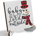 Christmas Decor Rustic Xmas Wooden Desk Decor Funny Seasonal Winter Holiday Christmas Decorations for Home Farmhouse Office Table Shelf Table Tiered Tray Merry Christmas Sign Plaque with Wood Stand 4