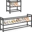 Expandable Shoe Rack - 18.5''- 47'' Adjustable Shoe Rack for Closet, 3 Tier Long Shoe Shelf Storage for 18 Pairs Shoe and Boot, Sturdy Metal Shoe Organizer for Entryway, Garage, Black