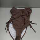 Viottiset Women's Ruched High Cut One Piece Swimsuit Tummy Control Bathing Suit Monokini (Dark Brown, Small)