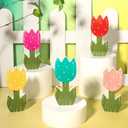 5 Pcs Retro Spring Tulip Wooden Table Sign Rustic Farmhouse Tulip Tabletop Centerpiece Colorful Flower Blocks Tiered Tray Decoration for Home Party Office Mantel Decor