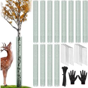 12 Pack 60" Metal Tree Trunk Protectors Heavy Duty Mesh Tree Guards Expandable Trunk Protector Guard with Zip Ties, Stakes & Gloves for Saplings, Trees, Gardens and Landscapes