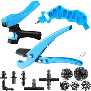 Feekoon Drip Irrigation Punch Hole Tubing Cutter Tools with Barbed Connectors, 2-in-One Drip Tubing Hole Punch for 1/4 Inch Fitting 16 20 25 mm PE Pipe and Emitter(345 Irrigation Plugs)