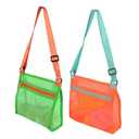MUYIZI Mesh Beach Bag for Shells Collecting 2 Pack,Shell Bags for Beach,Sea Shell Bags for Picking Up Shells,Beach Shell Bag for Kids, Beach Toys Swimming Accessories for Boys and Girls (Orange+Green)
