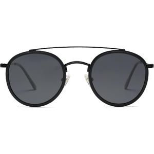 SOJOS Retro Vintage Round Polarized Sunglasses for Women Men Double Bridge Circle Sunnies SJ1104 (Small, Dark Black/Grey)