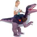 HSCTEK Child Inflatable Ride on Dinosaur Costume, T-rex, Velociraptor, Triceratops, Dilophosaurus, Pteranodon, Carnotaurus (Large)