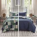 Madison Park Patchwork Farmhouse Green/Navy Queen Quilt Set, 3pc, Full/Queen