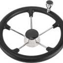 NovelBee 13-1/2 Inch Stainless Steel 5 Spoke Boat Marine Destroyer Steering Wheel with Black PU Foam and Knob