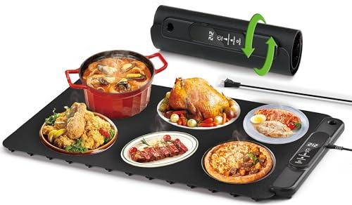 Food Warming Mat Electric Tray: YTLAD Silicone Heating Pad with 6 Level Adjustable Temperature and 5 Hours Timer & Family Lock, Foldable Food Warmers for Parties, Daily Use (Black, 25.6" x 15.55")