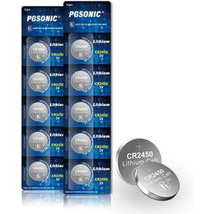 PGSONIC CR2450 Batteries, 3 Volt Lithium Coin Battery 10 Count, High Capacity and Leak-Free Performance