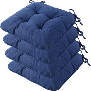 Chair Cushions for Dining Chairs, Tufted Foam Kitchen Chair, Non-Slip Seat Cushions with Ties Set of 4, 15.5" x 15.5" x 4", Dark Blue