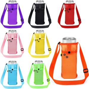 Tessco for you Water Bottle Sling Holder with Adjustable Shoulder Strap Water Bottle Mesh Carrier Bag Sleeve Pouch Holder for Walking Sports (11 x 4 Inch, Bright Colors)