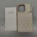 LAMEEKU for iPhone 15 Pro Wallet Case, Crossbody Case with Card Holder Quilted Leather Zipper Purse, Wrist Strap Lanyard Chain Cover for Women for iPhone 15 Pro 6.1" Beige