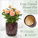 7.2 Inch Modern Ceramic Glaze Plant Pot with Drainage Hole,Mesh Net,Saucer,Indoor Outdoor Planter(Leaf-Dark Purple)