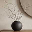 Small Blak Ceramic Vase - 6.1 Inch Small Black Round Vase, Rustic Farmhouse Vase for Home Decor, Dining Table, Shelf, Bedroom, Living Room, Kitchen, Office, Bathroom, Mantle, Centerpiece Dcor