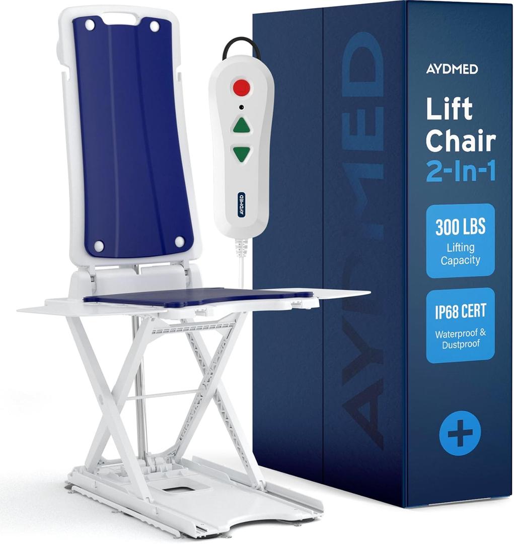 AYDMED 2-in-1 Lift Chair | Portable Cordless Rechargeable Electric Floor & Bath Chair Lift | Strong & Secure Engineering | Advanced Lifting Power with 300 lbs Lift Capacity | Waterproof & Dustproof