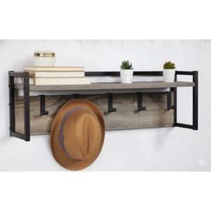 ADDISON Wall Shelf With Hooks 10.24In H x 31.89In W x 7.87In D