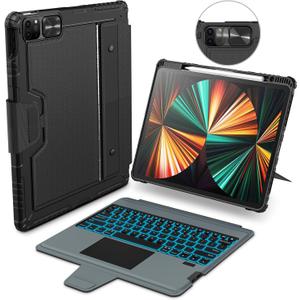 Nillkin for iPad Air 13 inch M2 2024 M3 2025 Keyboard Backlit Bumper Case for iPad Pro 12.9 (3rd, 4th, 5th and 6th gen) Detachable Keyboard with Built in trackpad, Stand,US English - Elite Black