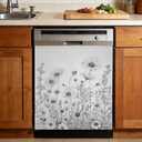Black White Flowers Magnetic Dishwasher Cover,Dishwasher Covers for The Front Magnetic Dishwasher Panel Decals Cover for Kitchen 23x26 inch