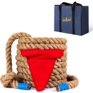 GOTHINK Tug of War Rope with Flag for Kids and Adults - Soft Natural Jute Fiber Rope for Field Day Team Building Party Game Camping Backyard Outdoor Games 20ft Long,Brown
