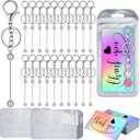 Sasylvia 60 Pcs Beadable Keychain Bars Bulk Making Kit 20 Beaded Keychain 20 Bag 20 Thank You Cards for DIY Keyrings Charms (Silver)