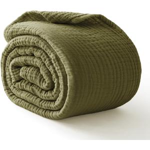 100% Cotton Muslin Blanket Large 50" x 70", Breathable and Lightweight Cotton Throw Blankets for Bed and Couch, Soft Cooling Summer Gauze Blanket for Adults All Season, Olive Green