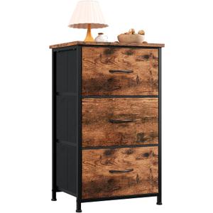 Somdot Dresser for Bedroom with 3 Drawers, Storage Organizer Chest of Drawers with Removable Fabric Bins for Closet Bedside Living Room Laundry Entryway Hallway, Wood Grain Print