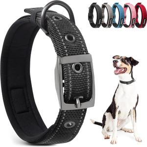 PetiFine Dog Collar for Large Dogs, Neoprene Padded and Adjustable, Reflective Wide Heavy Duty Pet Collars with Durable Metal Belt Buckle for Walking, Black, L (Large (19"-23"))