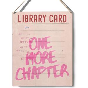 2 x Pink Library Bedroom Wall Art Sign Book Lovers Gifts for Women Man Readers One More Chapter Bookish Wooden Quote Plaque for Reading Corner Decor With Rope 8 x 10 Inch
