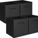 StorageWorks Black Storage Cubes, 13-inch Leather Bins with Handle, Cube Organizer Baskets for Shelves and Closet, Collapsible Storage Bins, 4-Pack