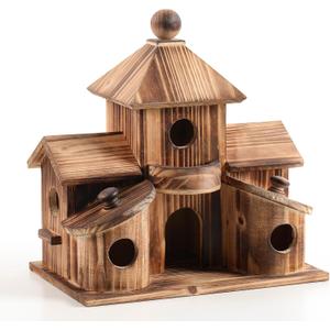 Bird Houses for Outside, Wooden 6 Hole Bird House Room for Multiple Birds, Outdoors Hanging Birdhouse Nesting Box for Garden, Bird Hotel for Wren Chickadee Sparrow