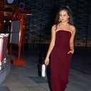 XXTAXN Women's Sexy Elegant Strapless Tube Sleeveless Cocktail Party Work One Piece Wide Leg Jumpsuit With Side Pocket Winered (Red)