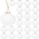 24Pcs Scallop Shells White Natural Seashell 2"-3" Perforation Scallop Shells with Rope for Christmas Tree Ornaments & DIY Hanging Home Deocration Craft
